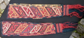 Turkmen Tekke silk chirpy sleeves. Cm 9x40 ca. Datable 1860/80. Most probably kept and used as amulets. Simply wonderful. Email carlokocman@gmail.com
            