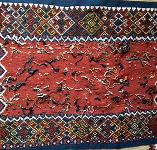 Eastern Anatolia Malatya wedding kilim strip. 
Most probably Sinanli tribal group work. 
Size is cm 88x372. Datable end 19th/early20th century. 
In mint condition. 
Great, natural colors. Lots of "dileks"/wishes.
Please email carlokocman@gmail.com  