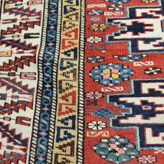 Shirwan Lesghi Rug.
Seven Stars Tribal Jewel.
Size is cm 100x130.
Approx age is end of the 19th, early 20th century, but could well be older.
Lesghistan, northern Caucasus, along the Caspian sea, Southern Daghestan, Northern  ...