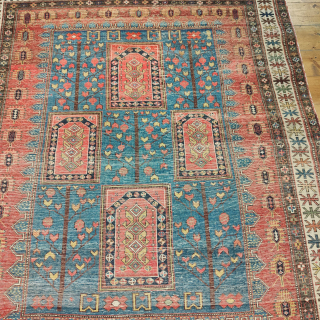 ANTIQUE GORGEOUS POMEGRANATE TREE OF LIFE SHIRWAN RUG WITH PALMETTES ON MADDER RED SIDE FIELD

CM 148X174
AGE: MID 19TH CENTURY, SHOULD BE 1860/70 SH
A very rare Shirwan rug with pomegranate trees of life  ...