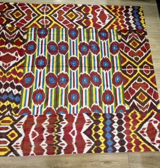 Two contemporary silk ikat panels woven in Uzbekistan.
Sizes are cm 130x210 and 170x170. Available. Beautiful. In lovely condition.
Prices are right. Shipping by Ups at cost price.
Email carlokocman@gmail.com      