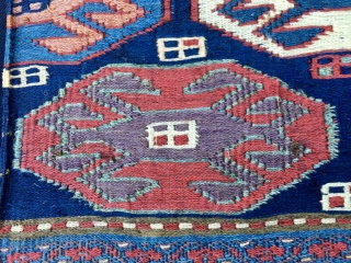 Wonderful Shahsavan reverse weft less sumack mafrash panel or khorjin/bag face. Cm 40x55. 1870/80. Very fines weave. Wonderful saturated colors. Please not the aubergine and the green among other beauties. Lovely crab  ...