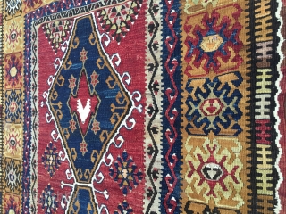 ❤️Wonderful Yahyali Kilim
❤️Wonderful natural deep colors
❤️Wonderful two med pattern
❤️Wonderful condition
❤️Wedding Present?

Beautiful Yahyali kilim, Central Anatolia. Turkey. Cm 105x175. 4th q 19th c. The presence of fuchsine somehow confirms dating. Pattern with two  ...