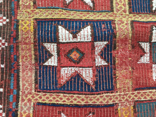 Beautiful Star Fethiye kilim. 
Cm 140x150 ca. 
Early 20th century. 
Woven in rare Zili technique. 
Natural dyes. 
Mounted on a wonderful “Macchiaioli” canvas for further strength. 
Can be used on both sides.  ...