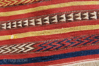 Sara-i-pul kilim fragment. Cm 118x132. Early 20th century. Afghanistan. Woven by Uzbekh tribes. Great colors, great pattern. Very thin & soft. Holes, tears, old moth problem,…..but still a nice piece. A real  ...