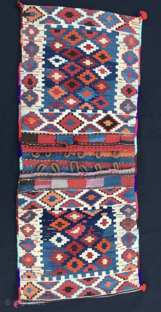 Colors! Colors! Colors!
Colorful Caucasian saddle bag/khorjin Cm 50x120 ca Late 19, early 20th century Very joyful, colorful, beautiful. In good condition. 
For few days only best price ever: € 390 + UPS  ...
