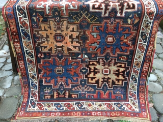 Northern Caucasus. Dagestan, land of mountains or Lesghistan, country of the Lesghi population.
Lesghi star design pile rug.
Cm 135x235.
Late 19th, early 20th century, good condition, high pile, few, old minor restorations.
Please email carlokocman@gmail.com
 