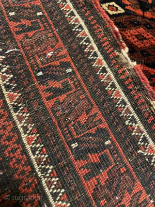 Beautiful antique Baluchi pile bag
Big size cm 72x72
Age could be roughly end 19th, early 20th century
In rather good conditions with some minor flaws, see pic 4 & 5
It was part od a  ...