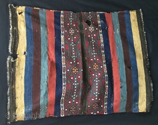 Super East Anatolian cuval/storage bag with fantastic graphics and wonderful colors. Size is cm 105x140 ca. Datable end of 19th century. Obvious condition issues with tears, holes, uneven. But look at the  ...