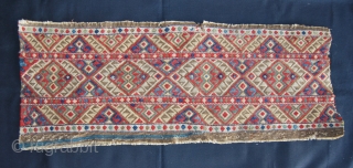 Caucasian Sumack Mafrash Long Panel. Cm 35x92. 3rd/4th q 19th c. Could be Azeri? Shahsavan? Very fine & tight work. Great colors: greens, blues, red, brown…. Needs another good wash.   