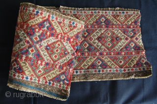 Caucasian Sumack Mafrash Long Panel. Cm 35x92. 3rd/4th q 19th c. Could be Azeri? Shahsavan? Very fine & tight work. Great colors: greens, blues, red, brown…. Needs another good wash.   