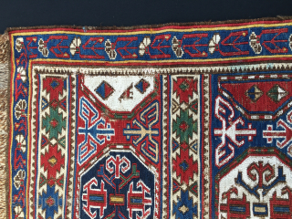 This is a top ❤️Khyzy, north of Baku, Azerbaijan, sumack main panel.
Size is unusually big for such a wonder: cm 67x108.
Datable mid 19th century.
Really beautiful and extremely rare. 
The pattern is incredibly  ...