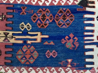 Eastern Anatolia Sinanli tribal group kilim strip. Cm 320x75 circa. Wonderful natural saturated colors, a real benchmark for dyes of that area, roughly 1870/1880. Full pic on request. Obviously not cheap. P.S.  ...