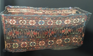 Shahsavan Sumack mafrash end panel. Cm 50x52. 100/120 years old. Just appeared out of the blue. Beautiful natural, deep, saturated colors. Great and rare pattern with two rows with the so called  ...