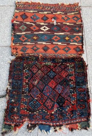Jaff Kurd heybe with fantastic kilim back. 
Cm 50x60 ca. Mid or end 19th century.
I find it extremely fascinating, with wonderful colors and shiny wool.
So many Jaff Kurds bags around, but this  ...