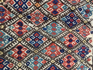 Armenia, Zangadzor region, the southernmost part of Armenia, border with Iran." Thanks to asolo_kilim_gallery who found it out. 
Beautiful heybe or saddle bag. 
Size is cm 44x122 
Approx age is end 19th,  ...