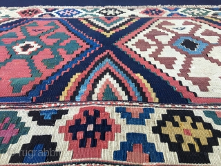 Caucasian, but could well be Shahsavan, kilim mafrash side panel. Cm 56x100. End 19th century at least. Great rainbowish pattern, amazing colors. In good condition. Highly colorful & enjoyable.    
