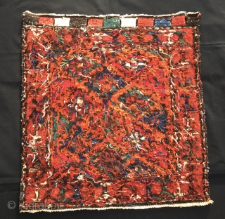 Beautiful Kurdish sumack korjin bag face. Cm 56x59. Early 20th c. Lovely colors, some are certainly natural, some others may not. Great sumack workmanship. Just out the collection of MT. 
  