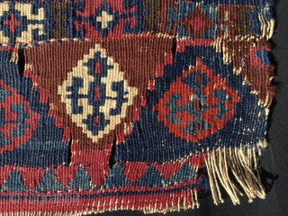 Colors, simply colors. South east Anatolian kilim fragment. Cm 56x76. Datable according to the colors 1870/1880. Beautiful, deep, natural saturated colors. The weave is very very fine. A good fragment, but colors  ...