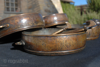 Ottoman 19th century or earlier brass safertas or food container. Cm 17x23h. Heavily decorated. Rare & beautiful. Few similar examples found in museums.
Now available.         