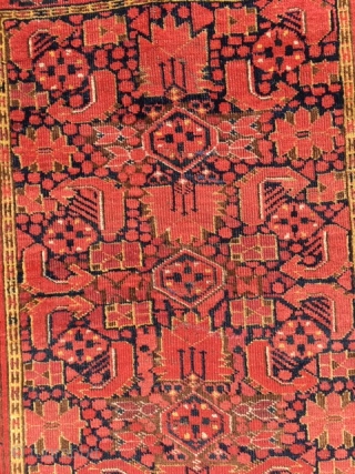 Turkman Bashir Rug Circa 1890 in nice conditions size is 4.8 x 7.6 (140X231)CM
one corner has small repair .              