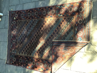 Unusual Antique Baluch. Lovely, soft colors. 2’10”X4’1” Very good condition; small homemade repair (see closeup photo). US buyers only.              