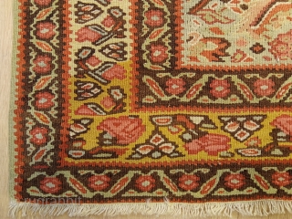 4'3" x 6'6" / 130 cm x 200 cm An Antique persian Senneh Kilim finely woven by Kurds who live in or around the town of Senneh in western Iran, at the  ...