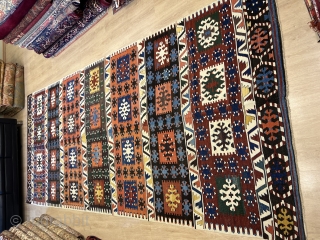 5'8'' x 12'11'' / 175cm x 395cm An Awesome late 19th century Antique Anatolian Aydın çine Kilim with beautiful dyes. These antique kilims are woven in two pieces and stiched together.

https://www.instagram.com/p/Cg6baKTsdwb/  