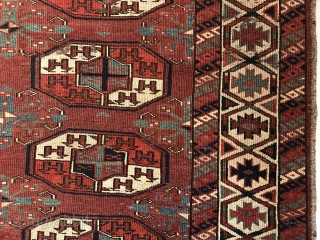 a Very Fine Old Yomud Main Carpet. All natural dyes, no re-weaving, Rich colors. Some wear typical with a piece of this age. Circa 1800. 9' 3" x 5' 10". An example  ...