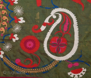 Uzbek suzani .silk on silk embroidery.19th.century.size 330x 210 cm.good condition.                       