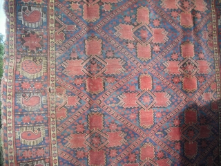   Ersari Beshir main carpet . Glowing natural red .Holes at bottom end.Kilim ends.                  