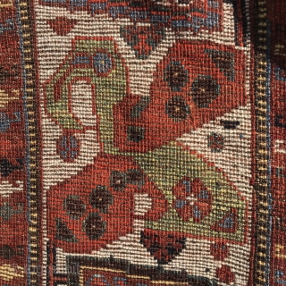 Antique Khamseh, 275x182cm, wonderful colours and an exceptional main border, no repairs. In need for a good home and a gentle cleaning. Sometimes the rugrabbit contact does not work, please send an  ...