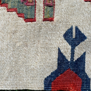 3 Anatolian kilim fragments, 1850-1870, beautiful old colours, 4 shades of red including cochinel and the queen of madder dye, a mellow, rosy, rasberry red, deep violet and fresh spring green. Very  ...