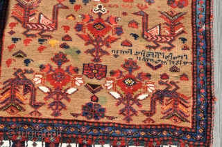 Small camel-ground Khamseh with inscription dating to around third quarter 19th century ((105x87 cm). Vibrant colors and highly collectible. Minor staining, and wear. Price Best Offer.       