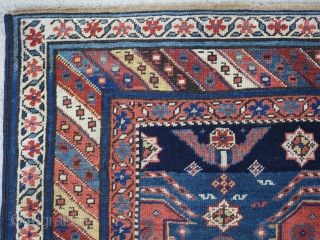 Antique Caucasian Kuba region Shirvan runner, with all over large boteh design. www.knightsantiques.co.uk 
Size: 11ft 6in x 3ft 10in (350 x 118cm). 
Circa 1880. 

The indigo field is filled with large boteh,  ...