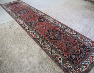 Antique Bijar runner of good size with traditional linked medallion design. www.knightsantiques.co.uk 
Size: 14ft 3in x 3ft 6in (435 x 106cm). 
Circa 1890. 

The runner has excellent soft warm colours with the  ...