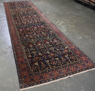 Antique Caucasian Kuba region 'Konagkend' runner, with all over repeat design.
www.knightsantiques.co.uk
Circa 1900.
Size: 14ft 2in x 4ft 3in (433 x 129cm).
The dark indigo field is filled with finely drawn repeat design, typical of  ...