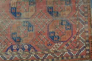 An unusual Ersari main carpet fragment. Worn, cut and dirty, but interesting! 19th century 146 x 173 cm               