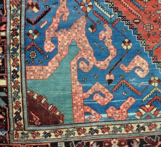 An antique Bakshieesh carpet, super fine weave with strong graphics. virtually untouched condition with even low pile some local wear, unusually, it has its ends and sides. A beautiful piece that fresh  ...