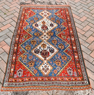 A fine antique Qasgai tribal rug from the Fars region in South Western Persia. Super little rug, tightly knotted, with very good clear natural dyes. A rug that should appeal to both  ...