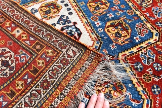 A fine antique Qasgai tribal rug from the Fars region in South Western Persia. Super little rug, tightly knotted, with very good clear natural dyes. A rug that should appeal to both  ...