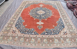 Fine antique Tabriz carpet, all natural dyes, good shiny wool in decent original condition. One small low area. Circa 1900. 397x302cm            