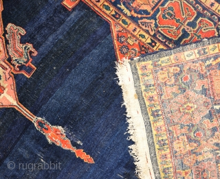 A very fine antique Senneh small carpet, good pile, but with obvious damages and very dirty but not stained. This would have been an expensive carpet. Now reasonably priced and ripe for  ...