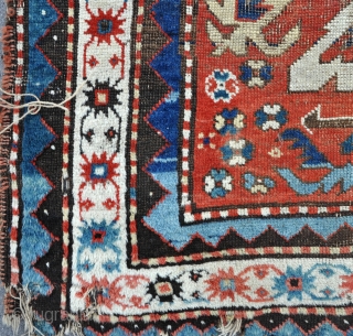 A good antique Eagle (Chelebered) Kazak rug with natural dyes and crisp drawing. worn,dirty, but untouched with its ends and sides, so suitable for a restorer. 19th century,     