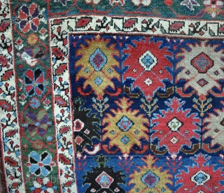 An early Kurdish carpet with  at least 12 fabulous colours. Cut and shut at both ends (doesent realy show), some local wear, filthy dirty, but plenty of fat glossy pile. Very  ...