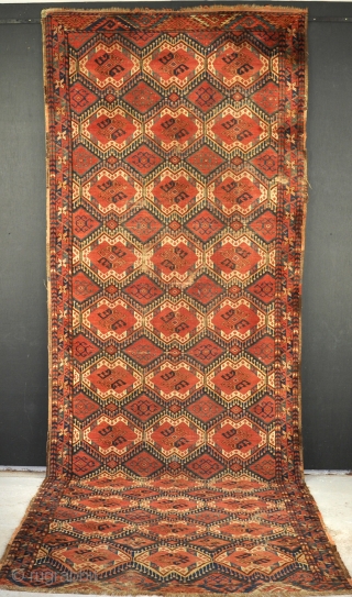 An antique Beshir carpet of unusual size. Some wear, very dirty etc. Nicely woven with good dyes. Mid 19th century.             