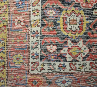 An unusual North West Persian long rug with good dyes and shiny wool. One or two spots of slight wear, but mainly in thick pile. 350x120       