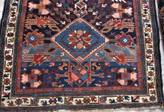 19th Cent. Kuba Rare Pattern Photo Included from Luciano Coen Book - The Oriental Rug.
Lots of colors including Watermelon, Deep Blue and Green, Wild Abrash at one end.
Length 62" x 42".  