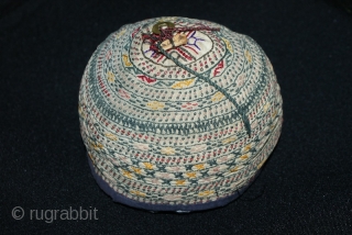 The beautiful 19th cent Uzbek hat, excellent colours, and stitches. Very rare Uzbek hat. More information please mail me.              