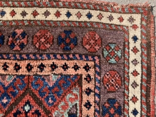 Persian Jaf Kurd bag face, late 19th century, 1-10 x 1-11 (56 x 58), rug was hand washed, good condition, good pile, nice purple border, browns oxidized, plus shipping.    